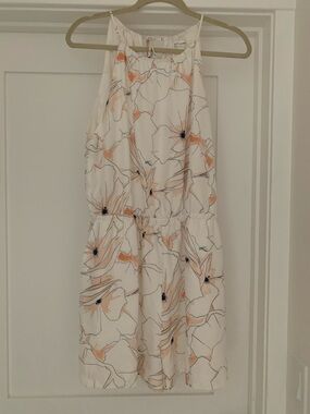 Club Monaco, Floral Halter Romper in White and Peach.